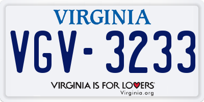 VA license plate VGV3233