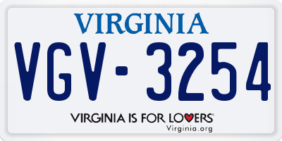 VA license plate VGV3254