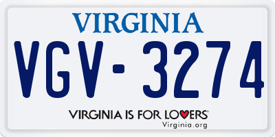 VA license plate VGV3274
