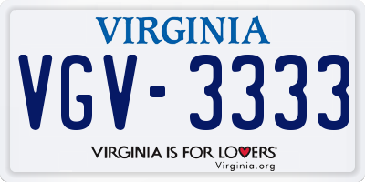 VA license plate VGV3333