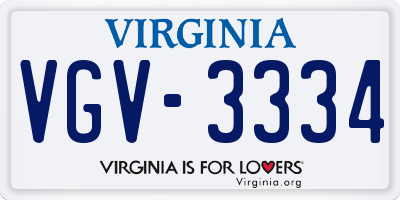 VA license plate VGV3334