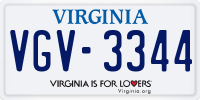 VA license plate VGV3344