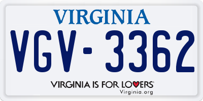 VA license plate VGV3362