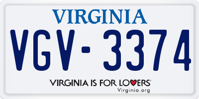 VA license plate VGV3374