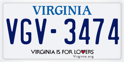 VA license plate VGV3474