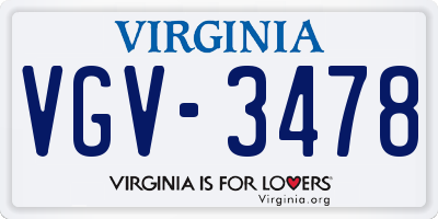 VA license plate VGV3478