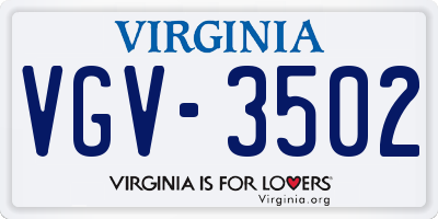 VA license plate VGV3502
