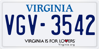 VA license plate VGV3542