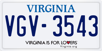 VA license plate VGV3543