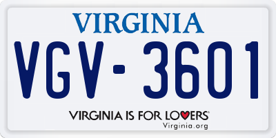 VA license plate VGV3601