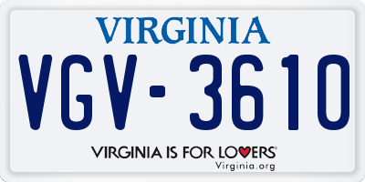 VA license plate VGV3610