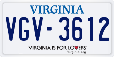 VA license plate VGV3612