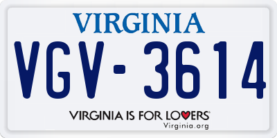 VA license plate VGV3614