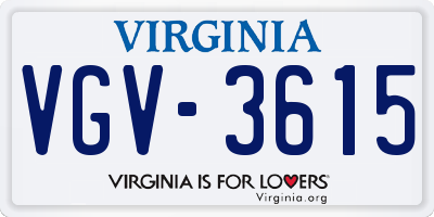 VA license plate VGV3615