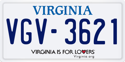VA license plate VGV3621
