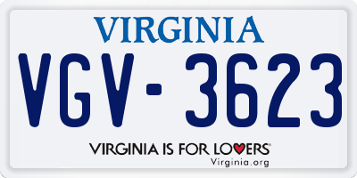 VA license plate VGV3623