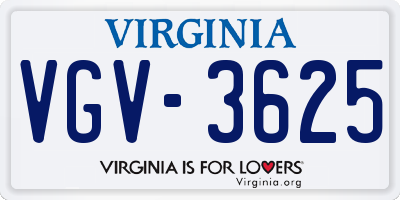 VA license plate VGV3625