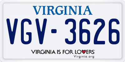 VA license plate VGV3626