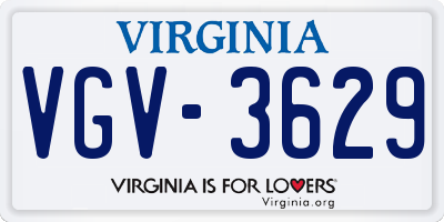 VA license plate VGV3629