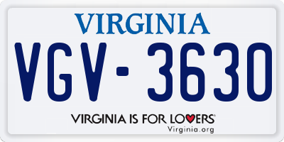 VA license plate VGV3630