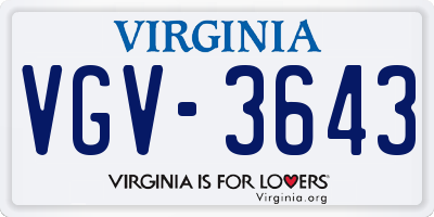 VA license plate VGV3643