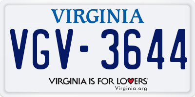 VA license plate VGV3644
