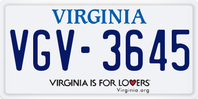 VA license plate VGV3645