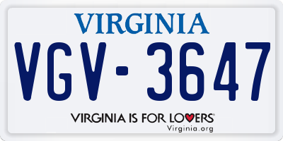 VA license plate VGV3647
