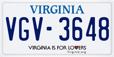 VA license plate VGV3648