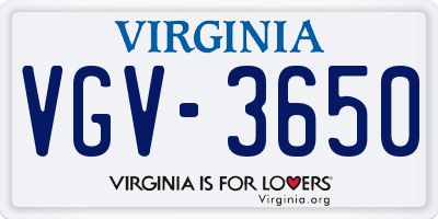 VA license plate VGV3650