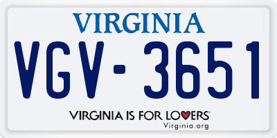 VA license plate VGV3651