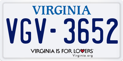 VA license plate VGV3652
