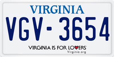 VA license plate VGV3654