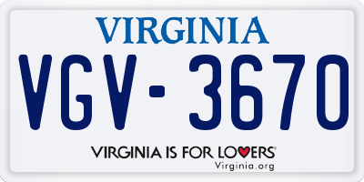 VA license plate VGV3670