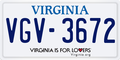 VA license plate VGV3672