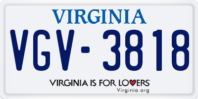 VA license plate VGV3818