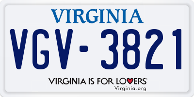 VA license plate VGV3821