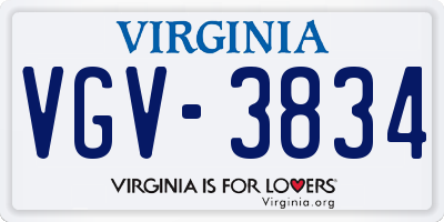 VA license plate VGV3834