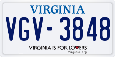 VA license plate VGV3848