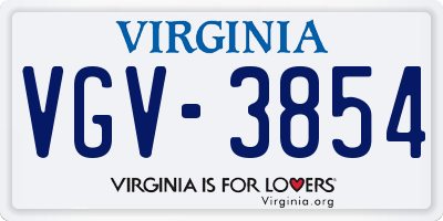 VA license plate VGV3854