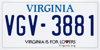 VA license plate VGV3881