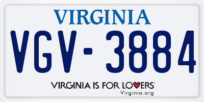 VA license plate VGV3884