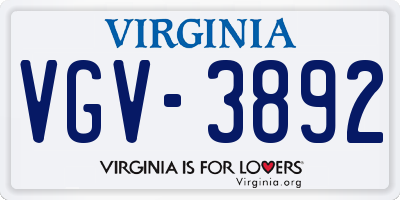 VA license plate VGV3892