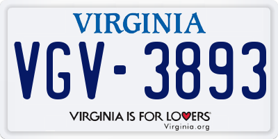 VA license plate VGV3893