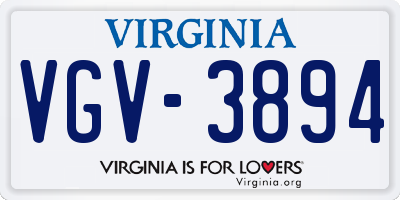 VA license plate VGV3894