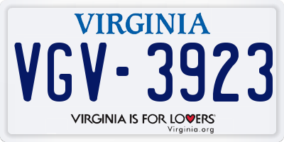VA license plate VGV3923