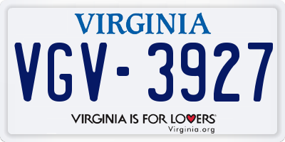 VA license plate VGV3927