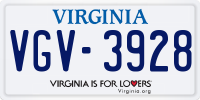 VA license plate VGV3928