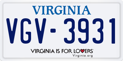 VA license plate VGV3931