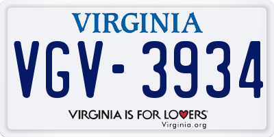 VA license plate VGV3934